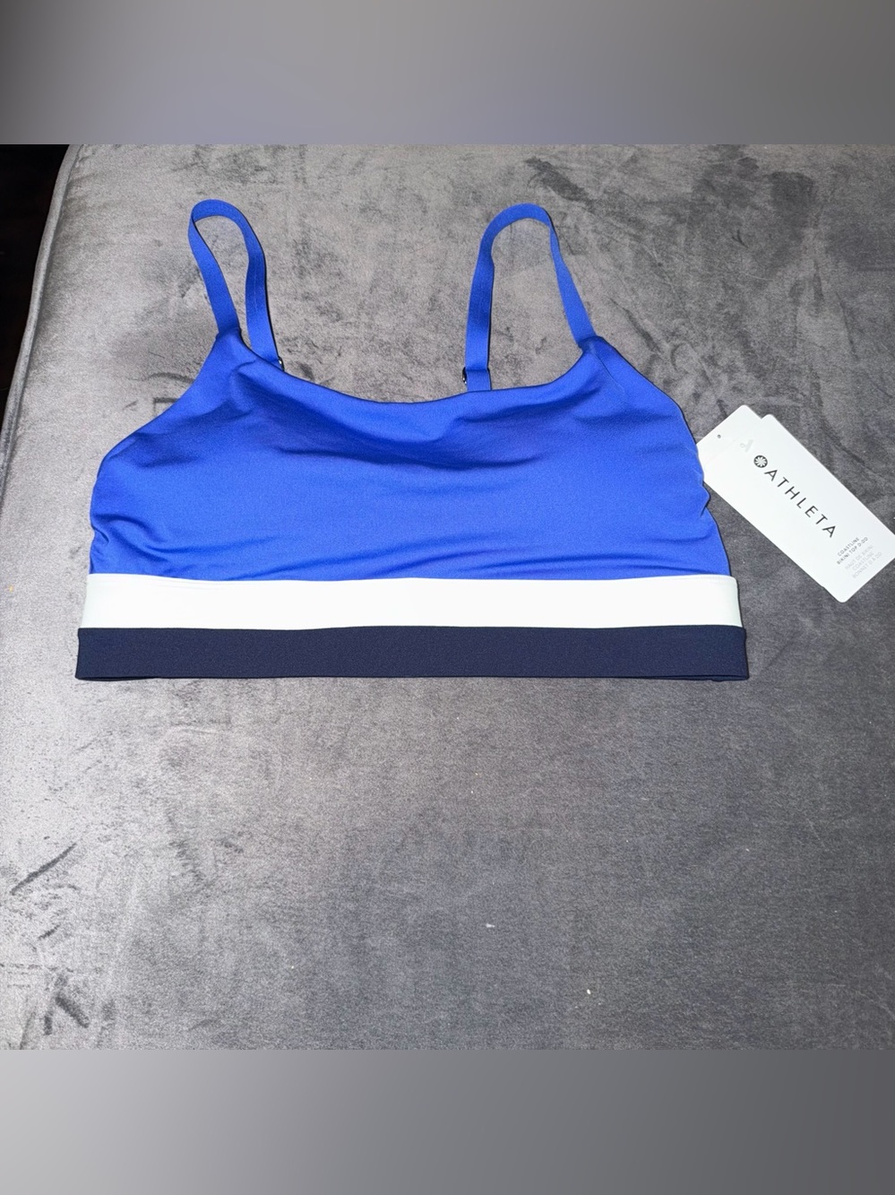 Athleta stripe color block sport bra coastline bikini top swim m new nwt d-dd